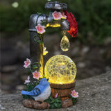 Popxstar  Solar Garden Statue, Cute Cardinal with Water Faucet and Solar Light Glass Ball, Outdoor Resin Garden Statue,  Size 9.45 inches
