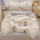 Popxstar  INS Princess Bedding Set 이불세트 2025 New Soft Wrinkled Double-layer Bed Flat Sheet Twin Queen Size Duvet Set Pillowcase Bed Linens