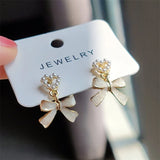 Popxstar Lovely Pearl Bow Earrings for Women Internet Design Versatile Drop Oil Vintage Earrings Fashion Jewelry Party Wedding Gifts