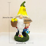 Popxstar  Solar Dwarf Garden Statue with Welcome Sign Whimsical Statue Featuring Sunflowers A Gift for Mom's Garden, Courtyard, or Lawn