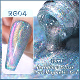 Popxstar 10ml Rainbow Purple Water Light Cat Magnetic Gel Nail Polish Shining Sliver-light Holographics Semi Permanent UV Gel
