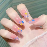 Popxstar 24Pcs/Box Gradient Long Ballet France Press on Nail Ink Chinese Style False Nails Rose Girls Full Cover Fake Nail Piece Finished