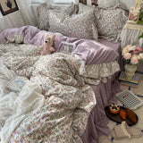 Popxstar 3/4Pcs Korean Princess Style Floral Ruffles Bedding Set Skin-friendly Soft Duvet Cover Set Bed Sheet Or Bed Skirt Pillowcases