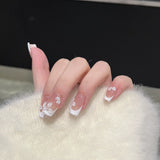 10pcs Pink Flowers Press on Nails Short Square Fake Nails Press Ons Shiny Cat Eye Gentle False Nails Sweet French Pearl Nail Art