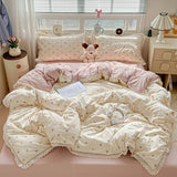 popxstar New Bedding Set INS Princess Soft Bed Flat Sheet Set Twin Queen Double Size Cotton Lace Duvet Cover Pillowcase Bed Linen