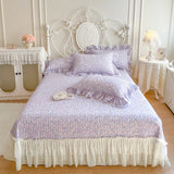 Popxstar  Floral Lace Ruffles 100% Cotton Double Yarn Soft Bedding Set Duvet Cover Quilted Bedspread Bed Skirt Bed Sheet Set Pillowcases
