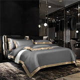 Popxstar  Satin 1200TC Egyptian Cotton Luxury Bedding Set, Gold Embroidery, Queen, King, Duvet Cover, Flat/Fitted Bed Sheet, Pillowcases