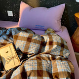 Popxstar  High Quality Beauty Bedding Set Plaid Duvet Cover Bed Sheet Set With Pillowcases Adult Dormitory Queen Size Winter Home Decor