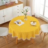 Popxstar  Cotton Linen Nordic Round Tablecloth Yellow Striped  White Tassel Lace Christmas Tree Dining Table Cover Washable Table Cloth