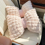 Cute Bowknot Winter Plush Car Neck Pillow 1pc - Warm Soft Solid Color Headrest Cushion For Car/SUV/Truck, Stylish Automotive Supplies