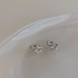 Popxstar Trend Silver Color Plated Hollow Star Hoop Earring For Women Fashion Vintage Accessories Aesthetic Jewelry Gift