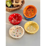 Popxstar  Instagram Style Yogurt Polka Dot Lace Bowl Cute Girlish Heart Breakfast Ceramic Home Oat Bowl