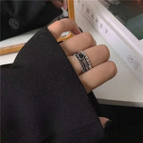 Popxstar Kpop 90s Grunge Aesthetic Irregular Liquid Metal Heart Moonstone Open Ring For Women Luxury Vintage Jewelry EMO Y2K Accessories
