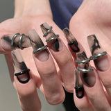 popxstar Black Y2K Press on Nails Long Coffin Pink Fake Nails with Diamond Designs Gradient Color Wearable False Nail for Women 2025 New