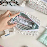 Popxstar Korean Lace Floral Pencil Case Portable Fabric Ruffle Stationery Organizer  Aesthetic Study Pen Bag for Students Back To School