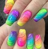 Popxstar 24PCS/1 BOX Gradient Patch  Love Peach Bow See Photochromic Stereo Wear Nail  Fake Nail