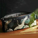 Creative Embroidery Pencil Bag Bird Flower Vintage Stamping Pencil Pouch Large Capacity Retro Style Pencil Case School