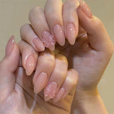Popxstar 24pcs Sweet False Nail Patches Detachable Fake Nail Tips With Bowknots Love Heart Pearl Design Pink Almond Korean Press On Nail
