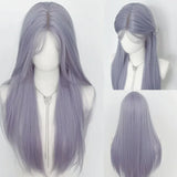 Popxstar Wig for Women Lace Front Gray Purple Long Straight Hair Lolita Fashion Simulation Natural Headband Synthetic Wigs for Daily Use
