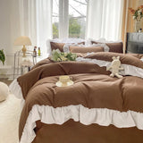 Chic Ruffle Lace Duvet Cover Set for Girl Yellow Princess Comforter Cover 3 Piece Bedding with Zipper Closure Soft Bedroom Decor