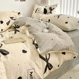 Popxstar Ins Black Bowknot Bedding Set Polyester Bed Flat Sheet Duvet Cover Twin Full Queen Princess Style Bed Linen Girls Quilt Cover