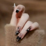 Popxstar 24pcs Red Ballet False Nails Butterfly Fake Nail Glitter Short with Rhinestone French Design Full Cover Press on Nails Tips Art