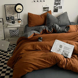 Popxstar Beige Pink Bedding Set Solid 3/4pcs Home Linens Luxury Duvet Cover Pillowcase Flat Sheet Wash Cotton Twin King BedRoom Decor