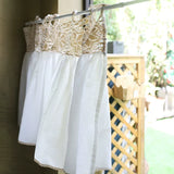 French Country White Linen Yarn Curtains Stitching Hollow Crochet Lace Half Curtain Tether Top Short Curtains for Kitchen