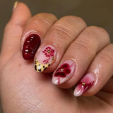 Popxstar  24pcs Flower Fashion Press on Nails Sets Pearl Red Almond Fake Nail Short Oval False Nails Wearable French Full Cover Nail Tips