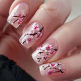 Popxstar 24pcs Glitter Short Square Fake Nails Sets Rhinestones French Design False Nail Tips Reusable Pink Press on Nails Tips Manicure