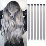 Popxstar 6pcs/pack Clip in Hair Extensions Colored Party Highlights for Girls 22 inches Multi-colors Straight Hair Synthetic Hairpieces