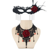 1 Set Party Accessory Dark Gothic Gothic Style Jewelry Red Rose Tassel Masquerade Mask Vintage Adjustable Lace Choker Party