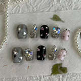 10Pcs Noble Purple Handmade Press on Nails Delicate Short Square Fake Nail Sweet Cool Y2k Diamond False Nails Cat Eye Nails Art