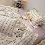 Korean Princess Style Bedding Sets Grand Jacquard Quilt Cover Bedclothes Decor Woman Girls Bedroom Duvet Cover 4pcs