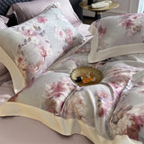 Popxstar  1000TC Lyocell Cotton Brushed Luxury Bedding Set Flowers Prints Duvet Cover Flat/Fitted Bed Sheet Pillowcases 4Pcs