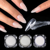 Popxstar Aurora Pearl Nude Pink White Nails Glitter Dust Chrome Moonlight White Rubbing on Powder Shell Mirror Pigment Nail Art Supplies
