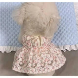 Pet Daily Street Walking Floral Sling Dress Soft Thin Cherry Blossom Ruffle Hem Cool Summer Mini Skirt