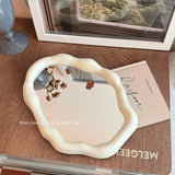 Popxstar 1PC Cream Style Makeup Mirror Decorative Irregular Simple Standing Dresser Mirror Cloud Shaped French Hairdressing Wall Mirror