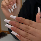 Popxstar 24Pcs/Box Gradient Long Ballet France Press on Nail Ink Chinese Style False Nails Rose Girls Full Cover Fake Nail Piece Finished