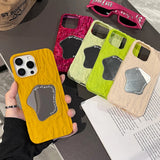 Luxury 3D Rock Pattern Makeup Mirror Rose Phone Case for IPhone 17 Air 16 16E 15 14 13 12 11 Pro Max Solid Shockproof Cover