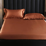 Popxstar Fitted Sheet High-End Mattress Cover Solid Color Luxury Satin Fit Sheet Elastic Band Bed Sheet Double Queen Size Bedsheet