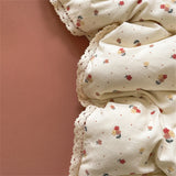 Popxstar INS Girls Cherry Soft Bedding Set Washed Cotton Bed Sheet Queen King Size Duvet Set Flower Comforter Set Pillowcase Bed Linens