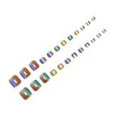 Popxstar  24Pcs Fake Toenails Colorful Cat Eyes Short Square Press On Toes Nails Simple Charm False Nails for Foot Summer DIY Manicure