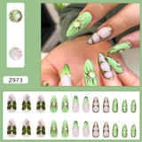 Popxstar 24pcs White Flower Fake Nail Tips Ins Yellow Pink Blush False Nails Wearable Full Cover European Almond Shaped Press on Nails
