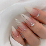 Popxstar  24Pcs French False Nails Almond Fake Nails with Glue Press on White Edge Design Wearable Simple Ins Pink Stiletto Nail Tips