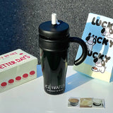 1100ML Large Capacity Plastic Straw Cup Summer Simple Office Ice Cup Water Bottle With Handle Portable Leak-proof Water Cup