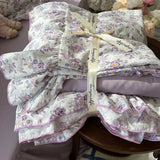 Popxstar 3/4Pcs Korean Princess Style Floral Ruffles Bedding Set Skin-friendly Soft Duvet Cover Set Bed Sheet Or Bed Skirt Pillowcases