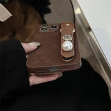 Popxstar Luxury Brown Leather Phone Case with Retro Wristlet for iPhone 15 Pro Max 14 11 12 13 XS X 7 8 Plus, Vintage Case for iPhone