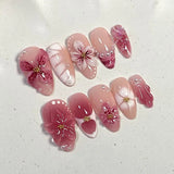 24pcs Red Cat Eye Press on Nails Pearl Heart Stick on Nails Bow French Fake Nails Sweet Cute Flower Nail Almond 3D False Nail