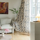 Popxstar Vintage Semi-Blackout Windows Curtains for Bedroom Drapes in Living Room Country Floral Tassel Length Farmhouse Home Decoration